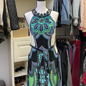 Gorgeous cream/ black / aqua floral Dress knee length sz small